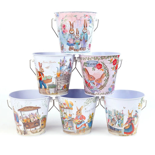 Easter and Thanksgiving 3 Bunny Barrel Spring Egg Hunt Kids School Home Decoration Easter Themed Party Decoration Easter Metal Barrel