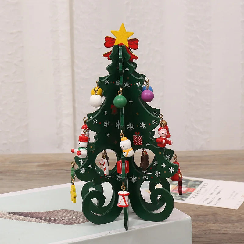 Wooden Mini Christmas Tree Mini Desktop 3D Christmas Ornament Holiday Party Home Desktop Decoration Small Christmas Tree