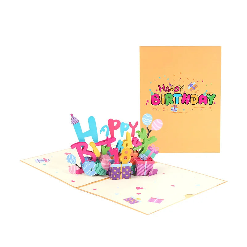 Birthday Party 2 Novelty Party Folding Happy Birthday Greeting Card DIY Digital 3D Pop-up Birthday Card with Envelope