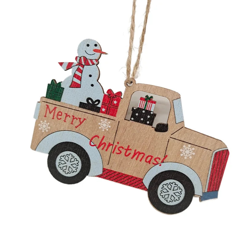 New Wooden Christmas Tree Snowman Santa Elk Hollow Pendant DIY Painted Christmas Wooden Ornament