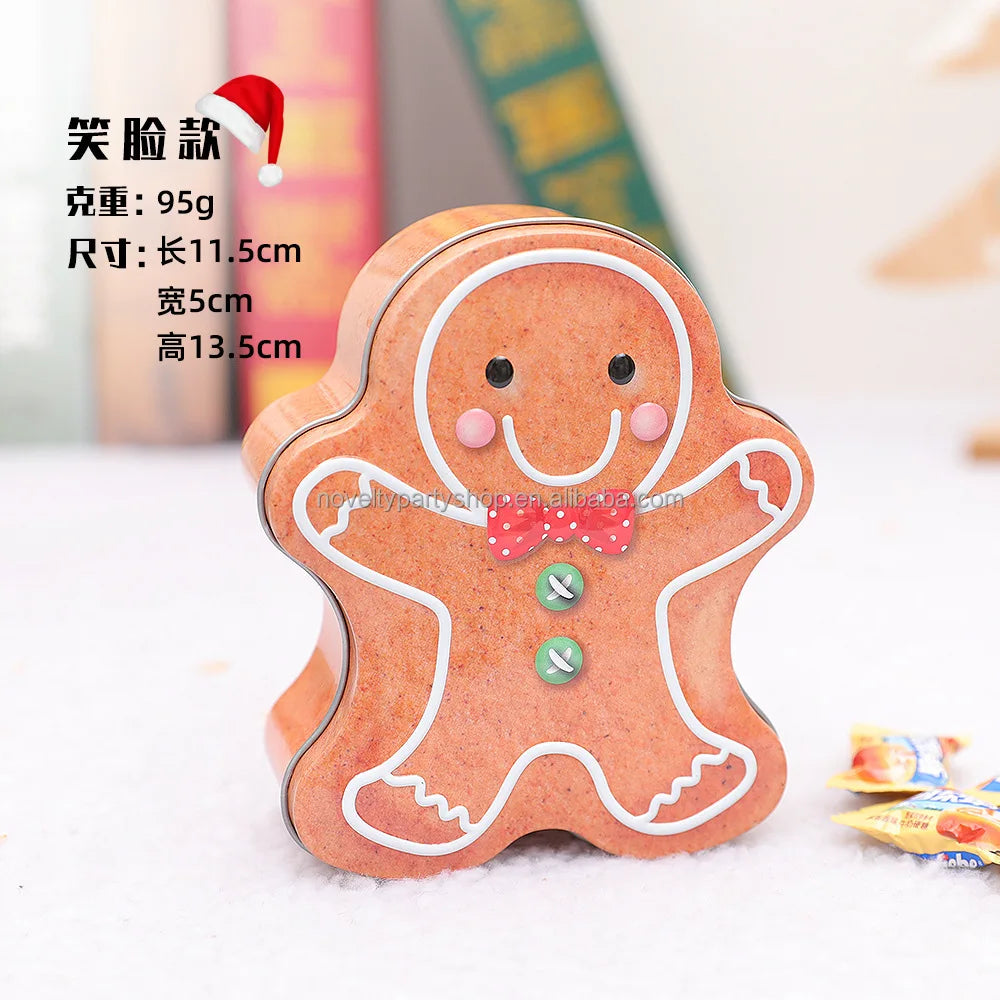 Novelty Christmas Cookie Tools Gingerbread Man Santa and Cartoon Snowman Tin Box Holiday Ornaments Candy Storage