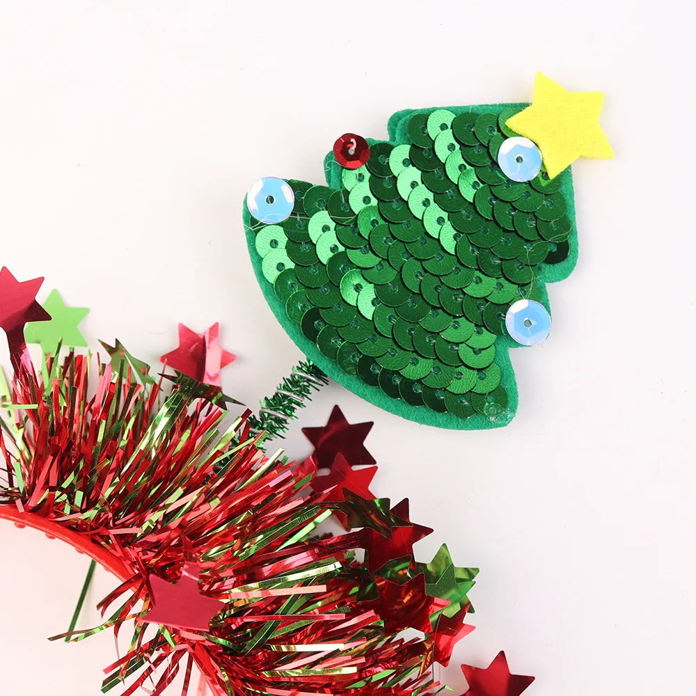 BSCI New Design Pentagram Hair Accessories Christmas Dress Up Props Pompom Spring Glitter Sequins Christmas Tree Headband