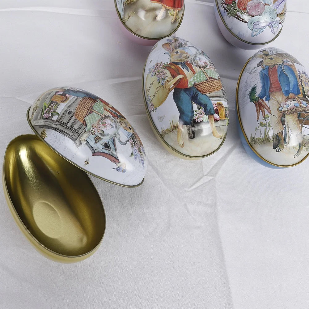Easter and Thanksgiving 3 Easter Egg Modeling Candy Packaging Tin Box Cute Tin Rabbit Printing Alloy Metal Egg Modeling Tin Sugar Box