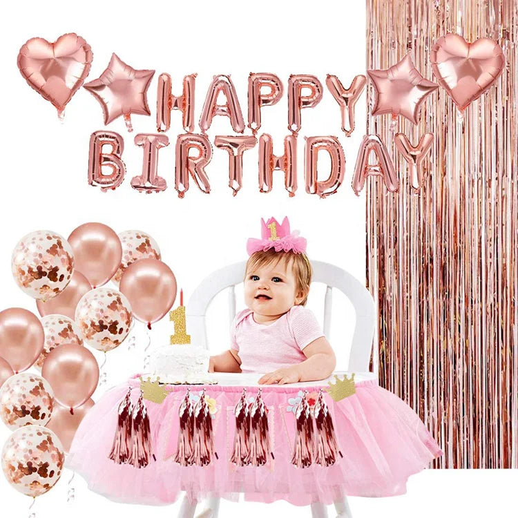 Birthday Party 2 Rose Gold Birthday Party Supplies Happy Birthday Banner Star Heart Foil Balloon Rose Gold Birthday Party Decoration Set