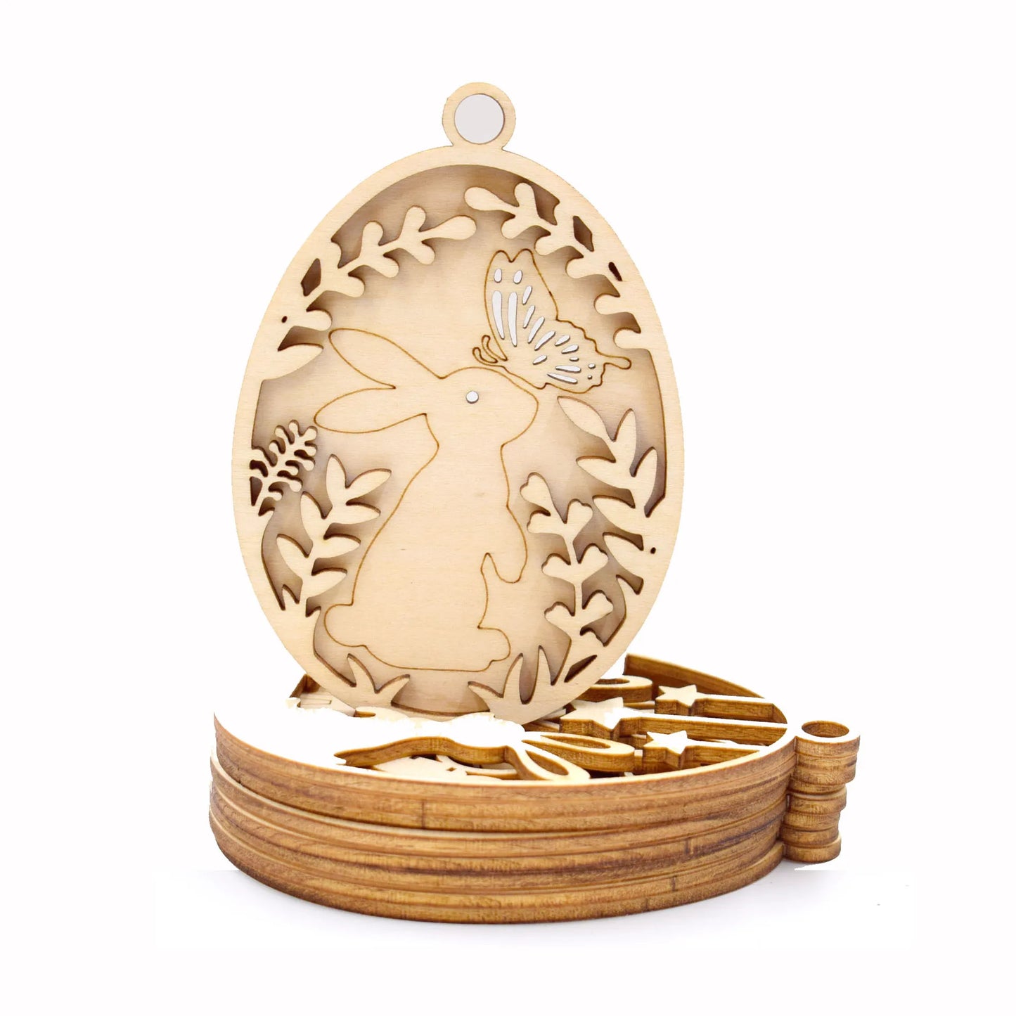 Easter and Thanksgiving 3 Eggs Unpainted Ornaments DIY Craft Organic Flowers Woodland Holidays Prefer Spring Hanging Wood Rabbit and Easter Eggs