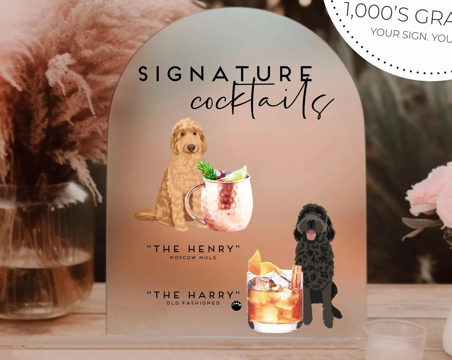 1 Wedding Party, Signature Cocktail Frosted Acrylic Wedding Bar Logo Custom Wedding Bar Logo Personalized Bar Drink Logo Menu After Party