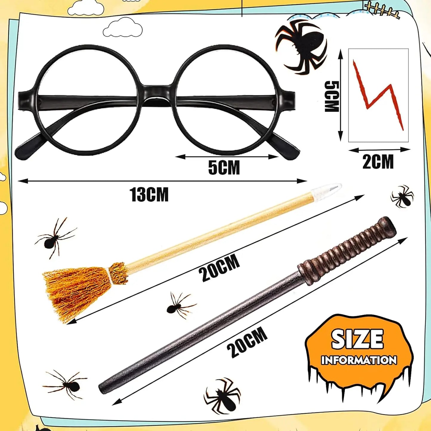 Halloween & Day of the Dead Costume Magic Themed Carnival Flash Tattoo Masquerade Magic Broom Pencil Stick