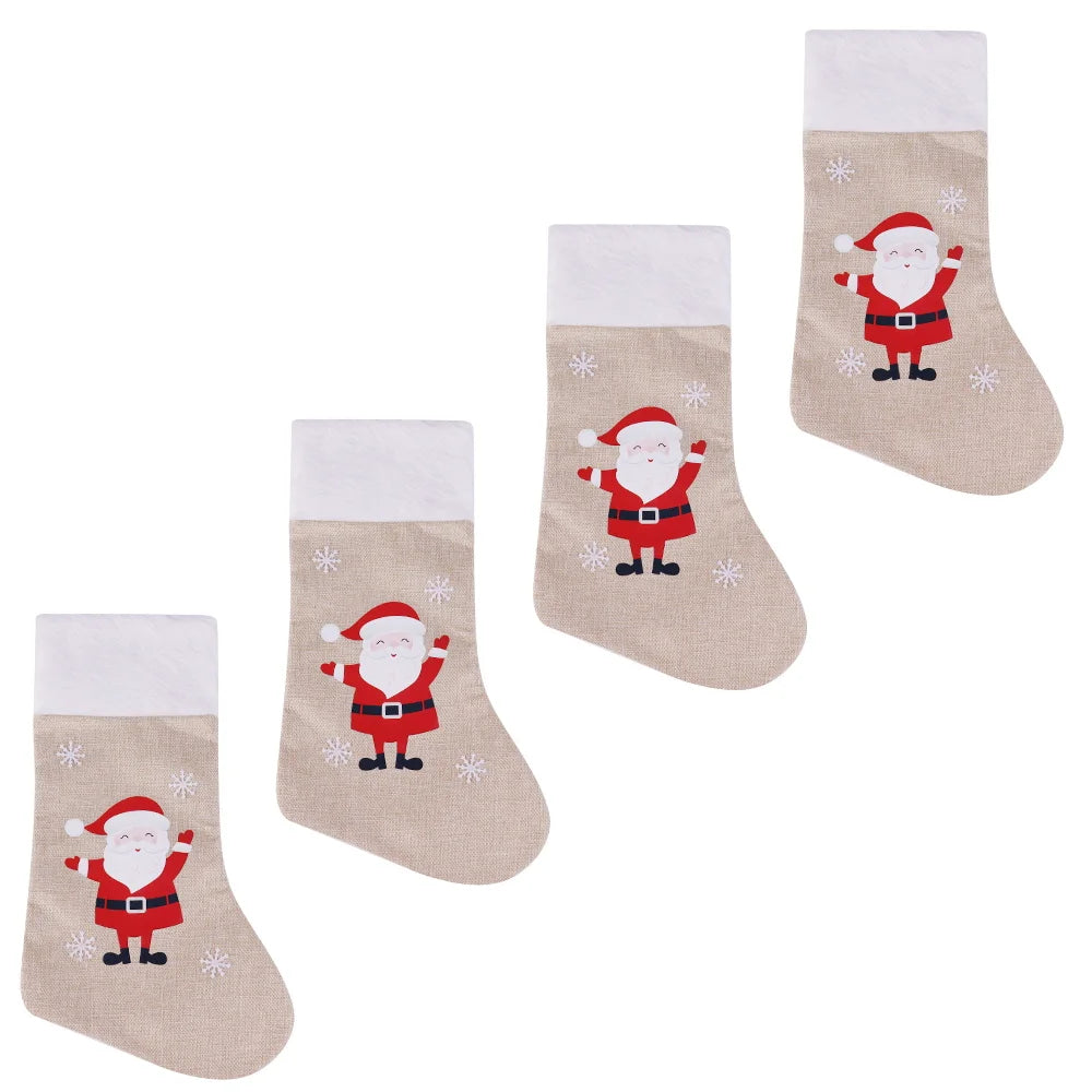 BSCI canvas faux burlap keep christmas new year fireplace decoration gifts christmas white plush snowflake santa socks