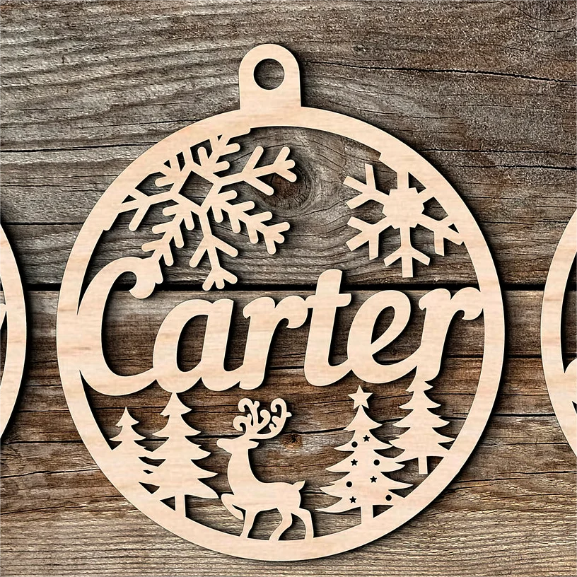 DIY Custom Christmas Party Ornament Laser Cut Holiday Craft Decorative Gift Label Plywood Family Name Christmas Sign