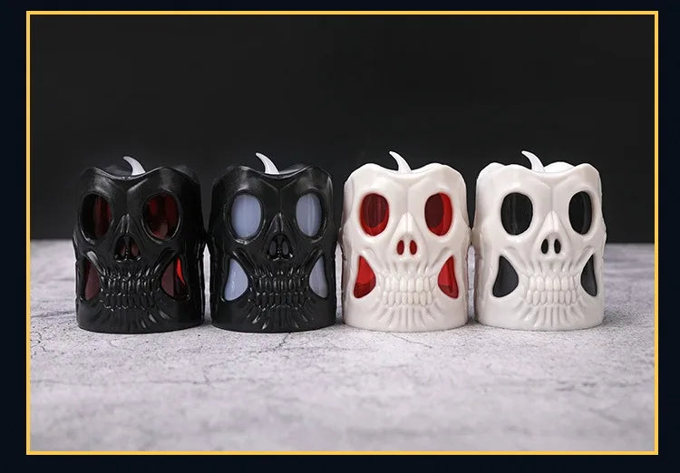 Halloween & Day of the Dead 7 * 5.5cm LED Halloween Ghost Head Lights Flame Less Skull Tea Lights for Halloween Home Party Halloween Skull Candle Lights