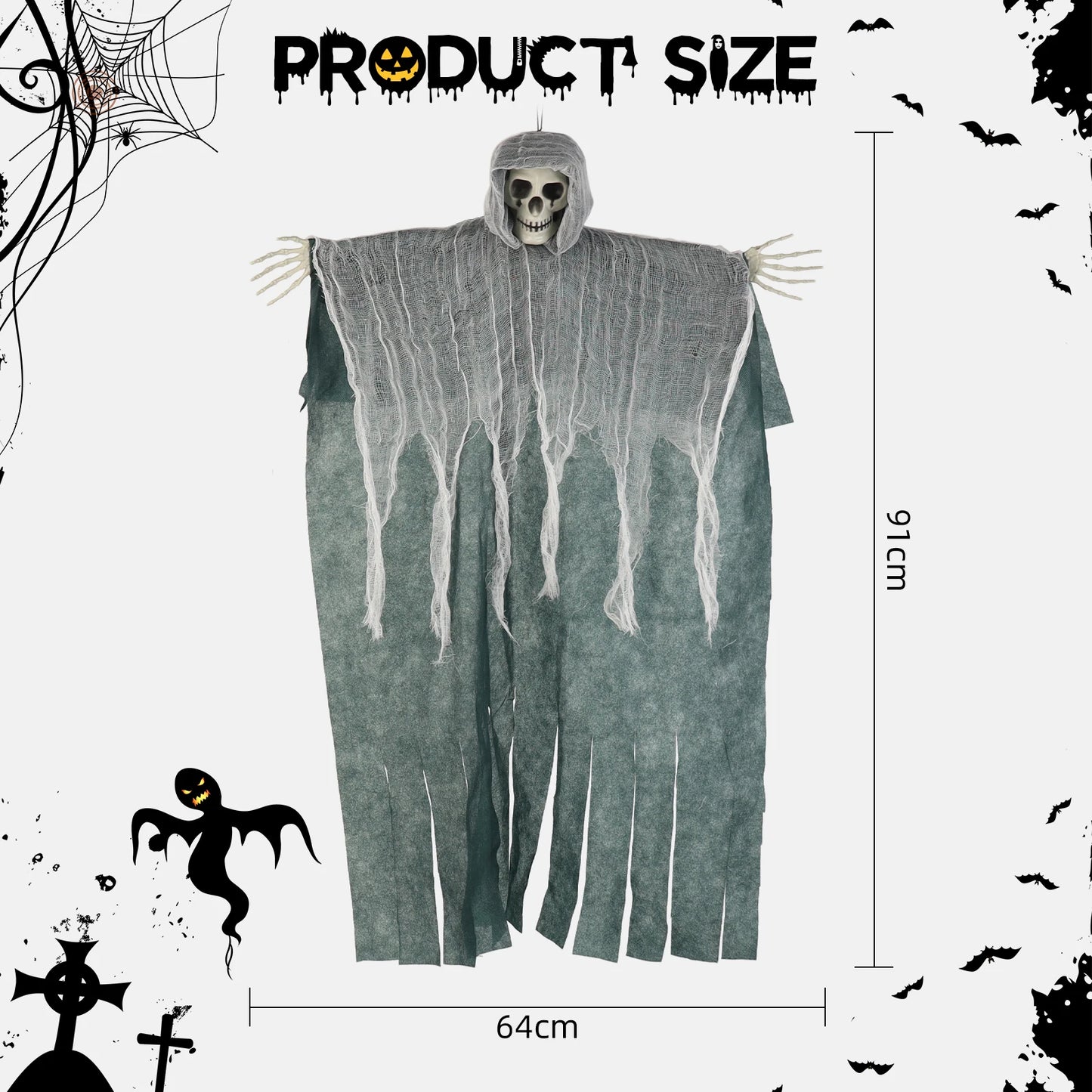 Halloween & Death Day Decoration Horror 91cm Hanging Decoration Screaming Ghost Halloween Horror Skull Pendant Shelf