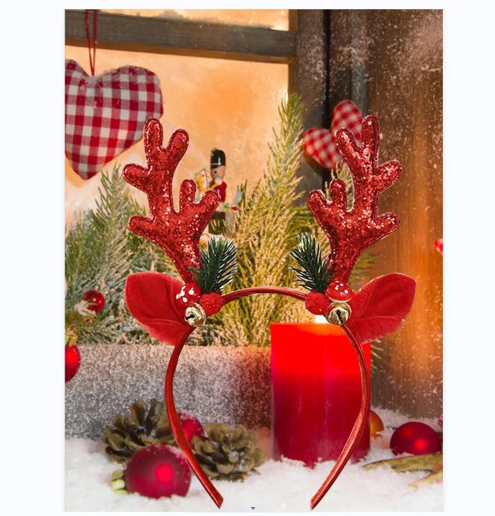 2023 Party Supplies Deer Antler Headband Bells Cute Christmas Reindeer Ears Headband Christmas Products