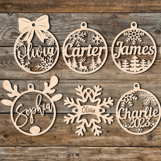 DIY Custom Christmas Party Ornament Laser Cut Holiday Craft Decorative Gift Label Plywood Family Name Christmas Sign