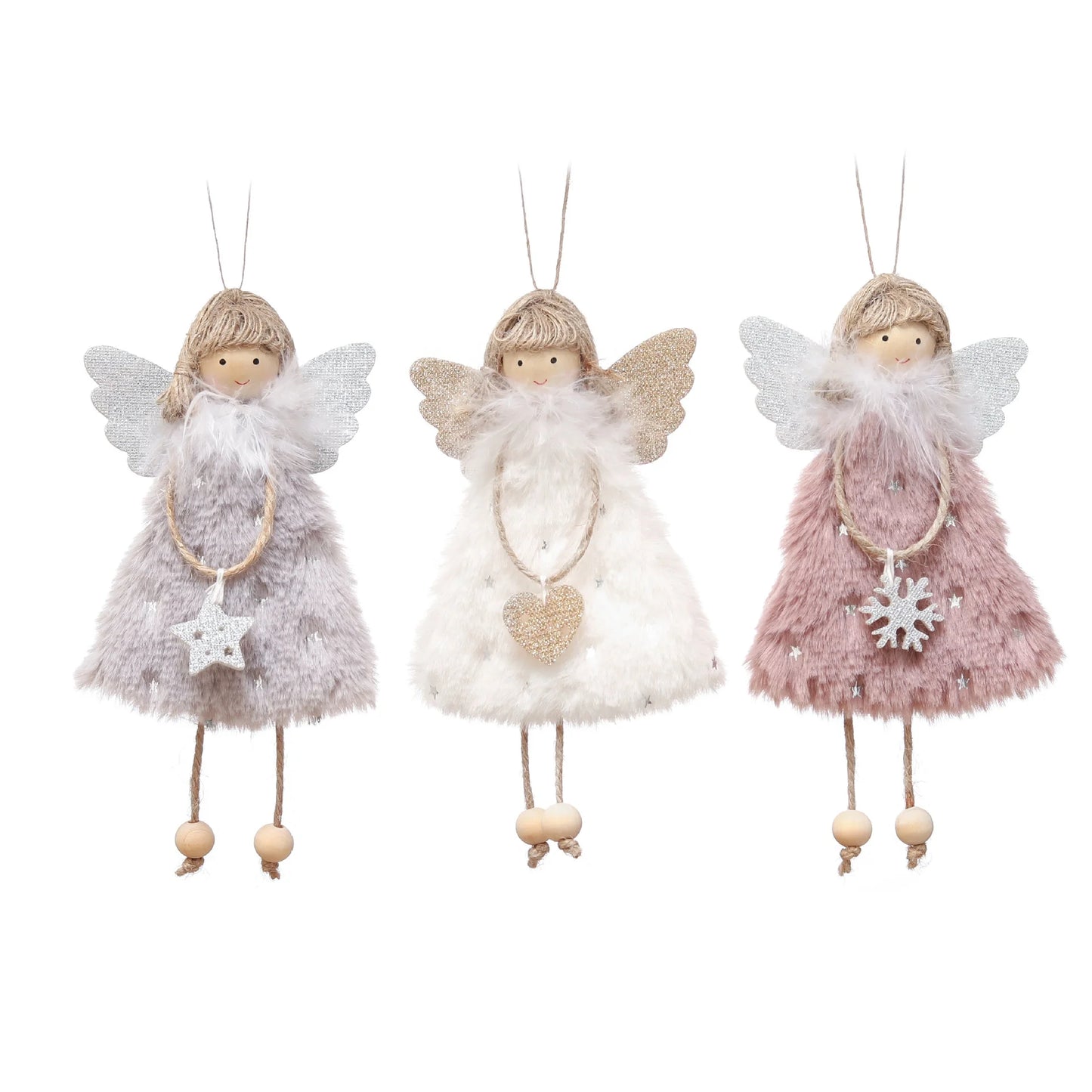 Christmas plush doll with wings heart snow necklace different styles colorful fairy doll with Christmas decoration