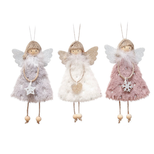 Christmas plush doll with wings heart snow necklace different styles colorful fairy doll with Christmas decoration