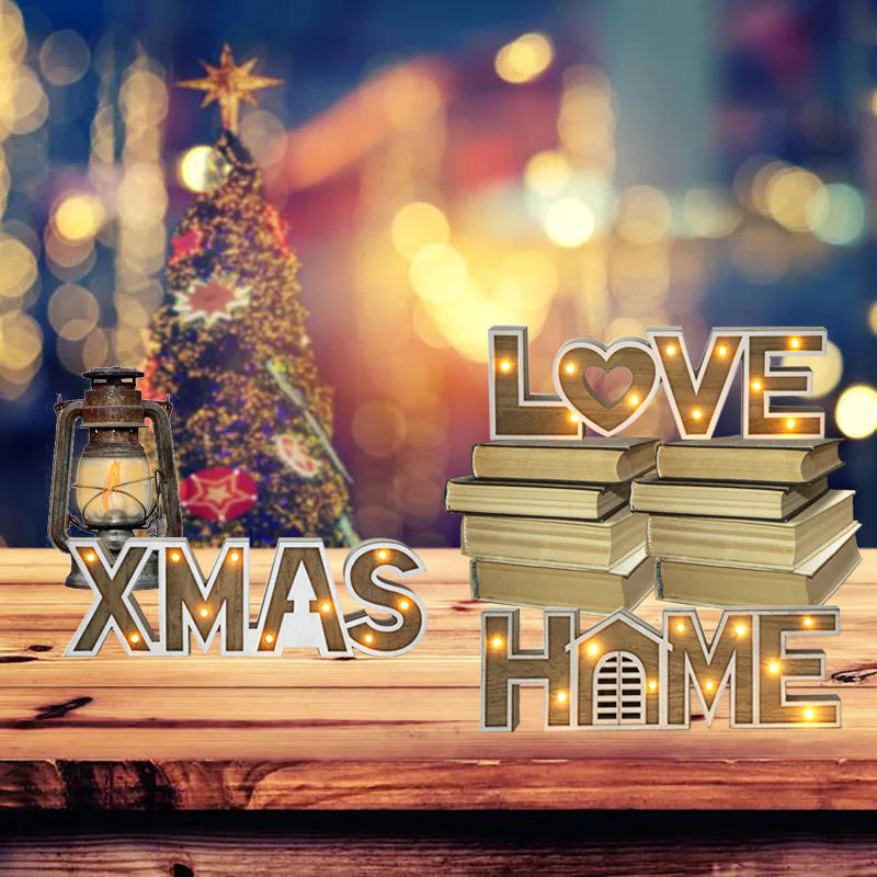 1 Wedding Party, Woodwork English Alphabet Lights Wedding Decoration Christmas Led String Lights Tabletop Decoration Wooden Boat