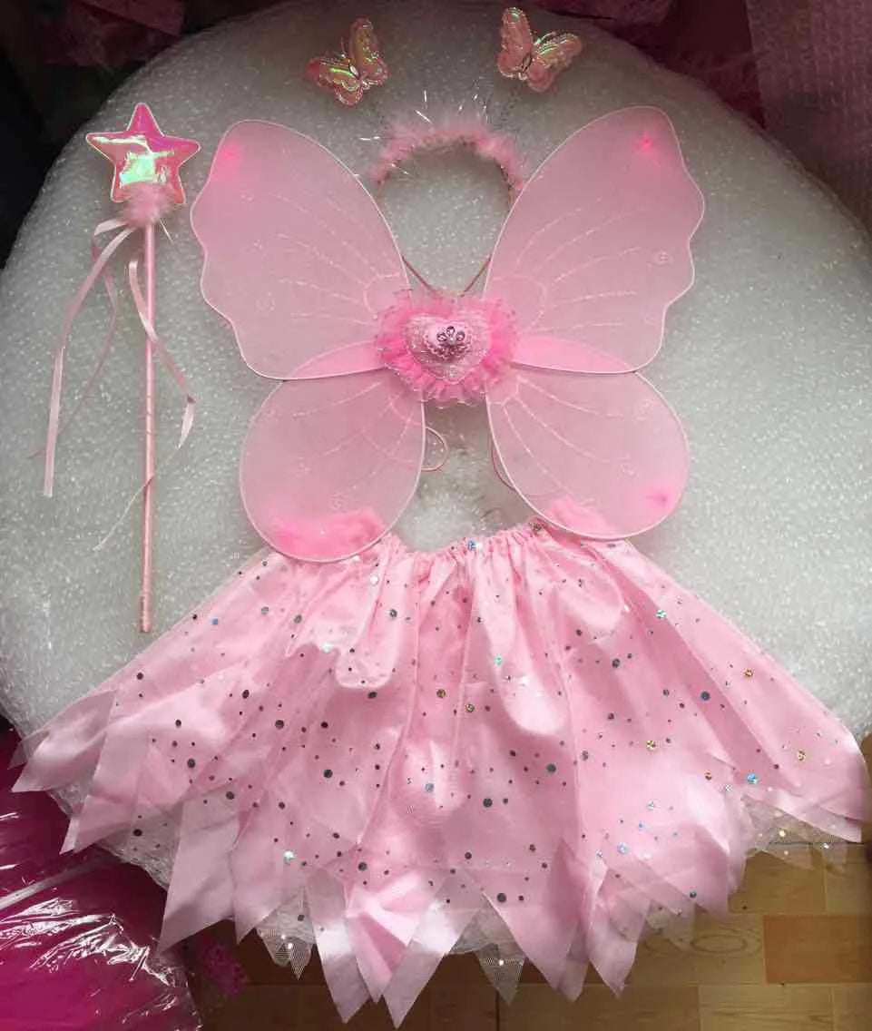 Birthday Party 2 Princess Fairy Costume Fairy Butterfly Wings Suit Girl Tutu Wings Wand Children Fairy Wings Costume