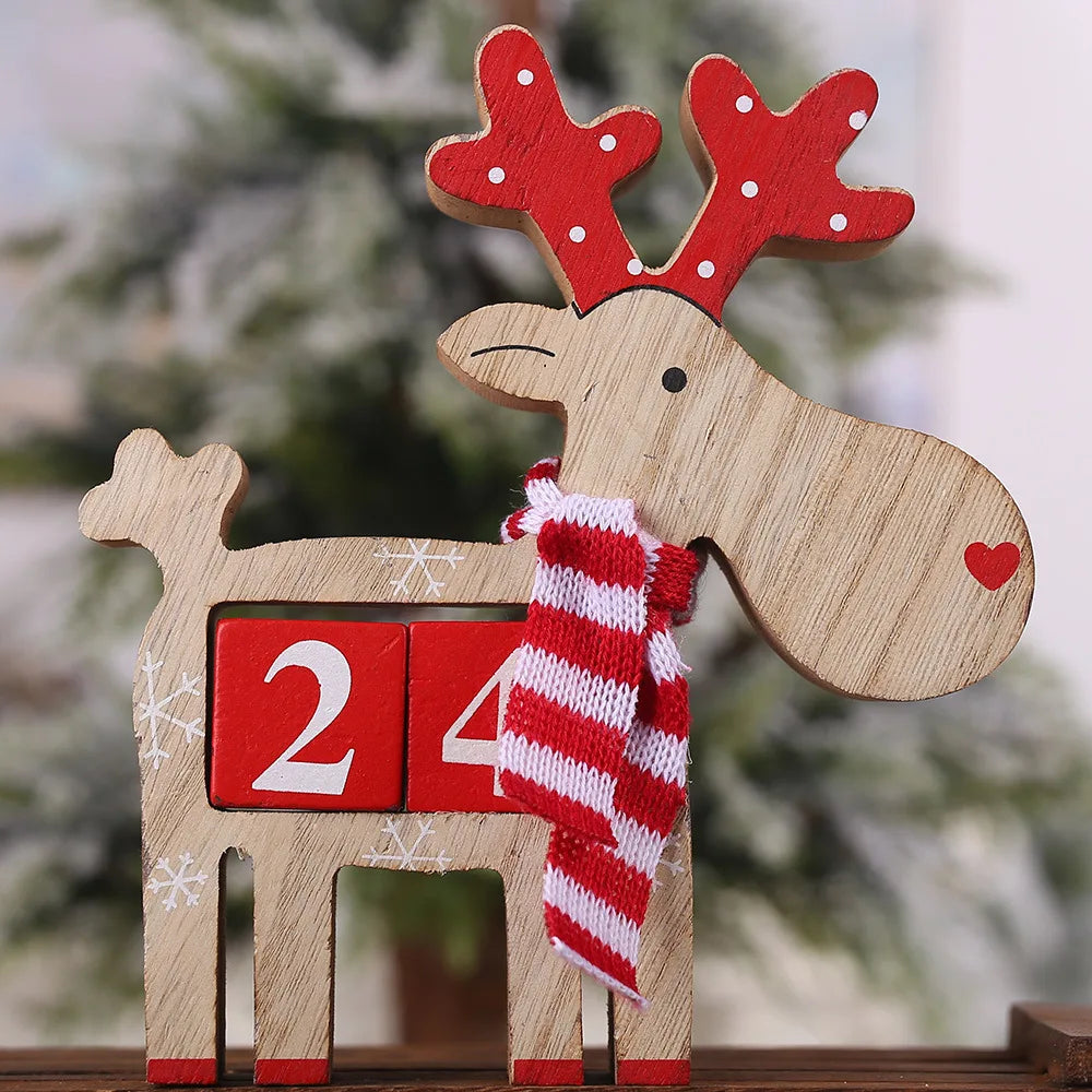 Christmas wooden painted indoor tableware countdown calendar decoration Christmas elk snowman cartoon advent calendar ornament