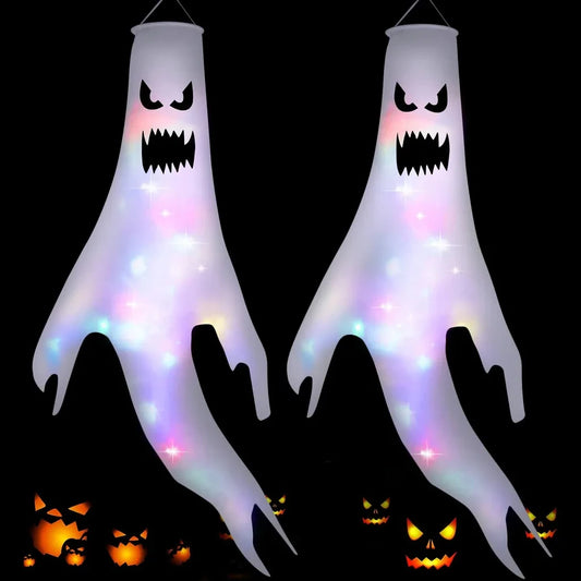 Halloween & Day of the Dead 130cm Halloween Decoration Horror Ghost Decoration with Light Emitting Diode Light Halloween Windsock Flag Hanging Ghost Outdoor Party Supplies