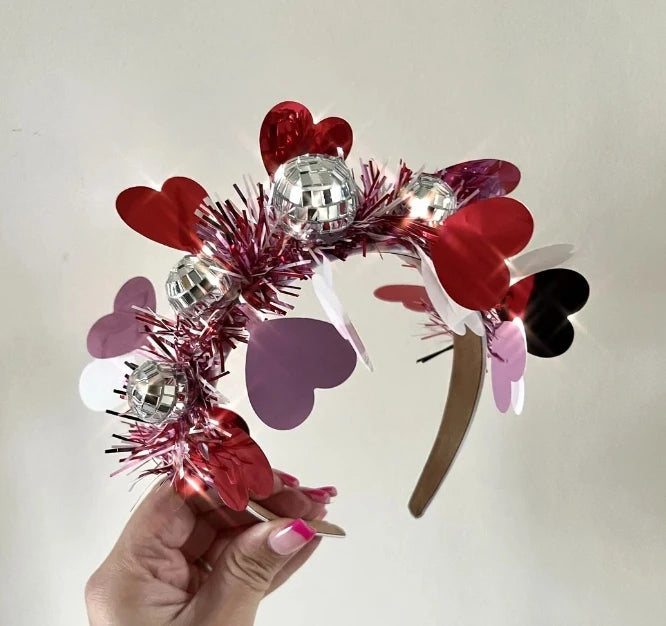 Wedding Party 0 2025 New Disco Ball Heart Headband Heart Wire Headband Crown