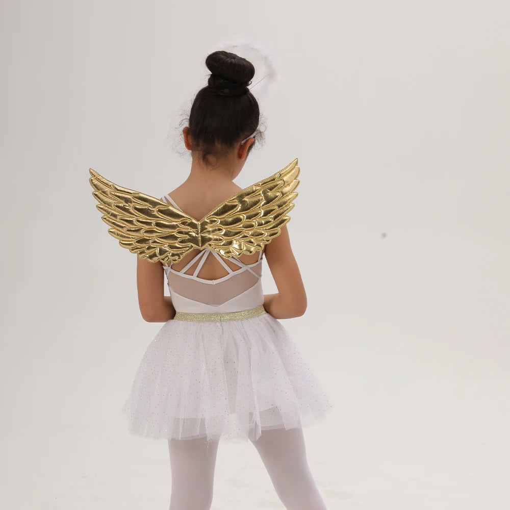 Birthday Party 2 White Angel Suit Children's Birthday Party Costume Gold Silver Wings Headband Feather Skirt Dress Up