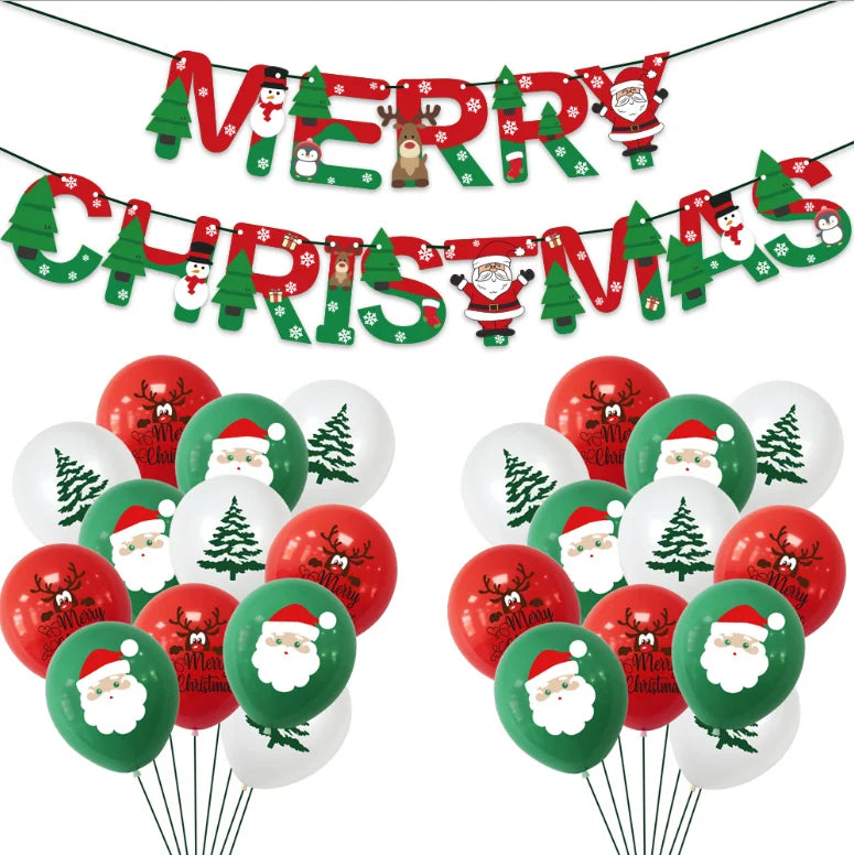 2025 Santa Claus Christmas Tree Paper Banner Balloon Set Christmas Party Decoration Set