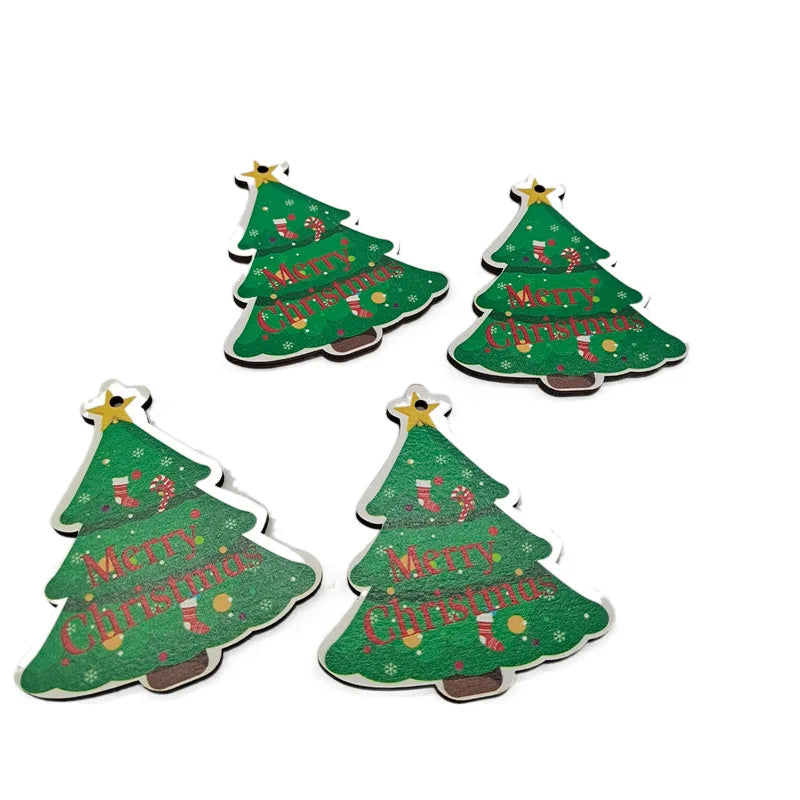 10Pcs Christmas Tree Ornament Wooden Christmas Pendant Ornament Santa Claus Snowman Elk Christmas Wooden Pendant Ornament