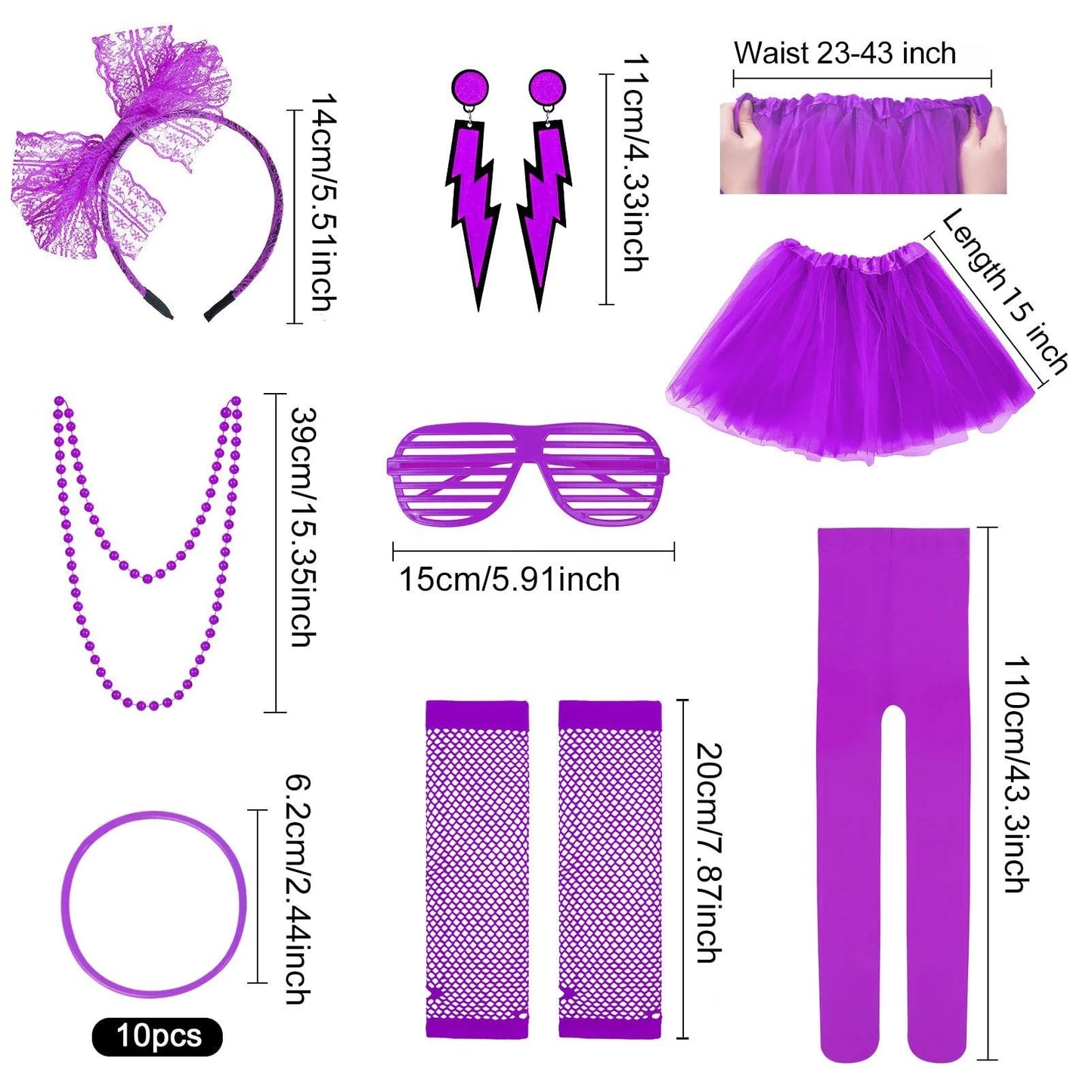 Girls Children's Clothing Accessories Neon Necklace Blinds Glasses Earrings Fishnet Gloves Leggings Skirt Set