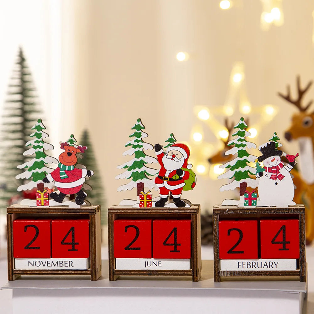 Wooden Crafts, Christmas Wooden Calendar Christmas Party Gift Supplies Reusable Calendar Christmas Decorations Holiday Home Desktop Calendar