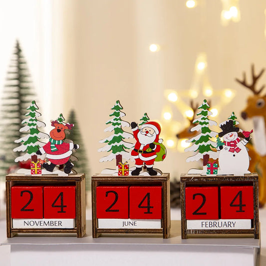 Wooden Crafts, Christmas Wooden Calendar Christmas Party Gift Supplies Reusable Calendar Christmas Decorations Holiday Home Desktop Calendar