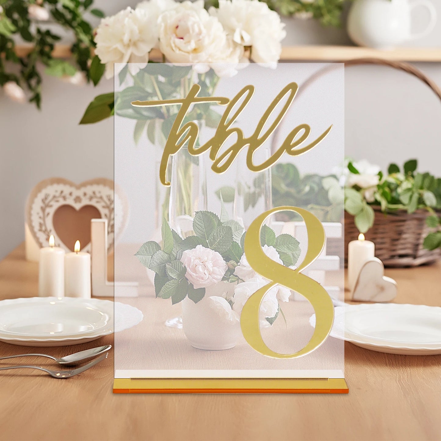 1 wedding party, matte 3D acrylic table number and holder wedding reception party restaurant ornament gold modern acrylic wedding logo