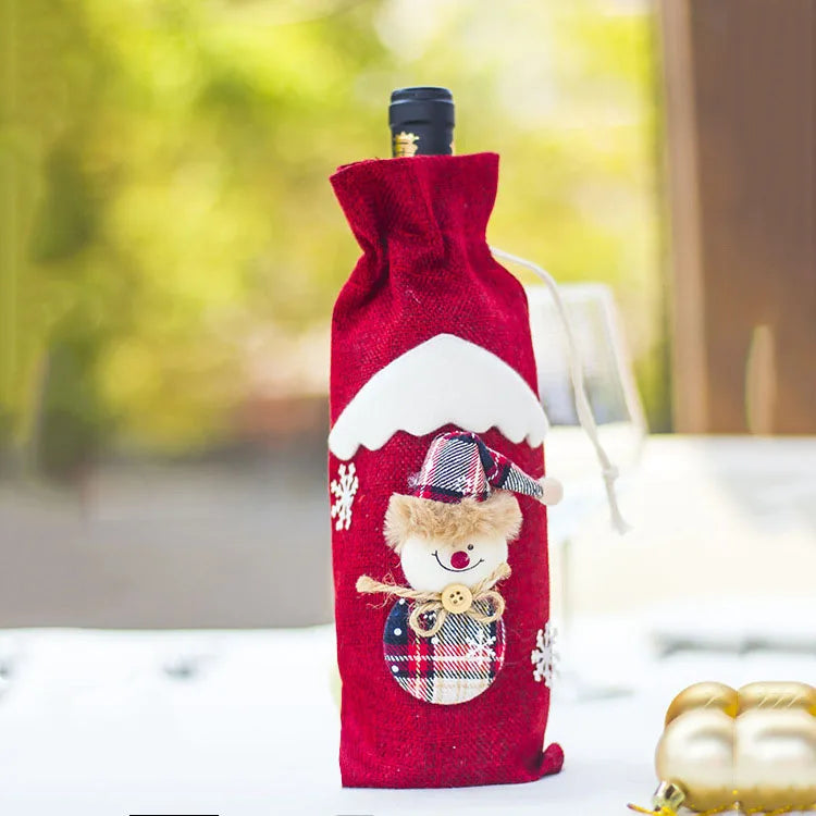2021 Christmas Ornaments Santa Gift Bag Champagne Wine Bottle Cap Bag Christmas Wine Cap Bag