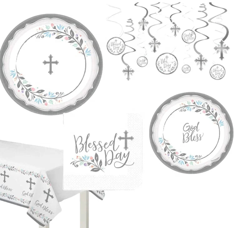 18-Person Plate Napkin Cup Table Stand Hanging Whirlpool Baptism Communion Devotion Blessing Holy Day Cross Design Decoration