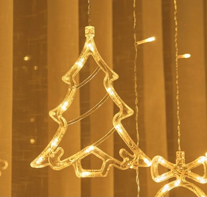 Light Emitting Diode Deer Bell Christmas Tree Curtain String Light Christmas Ornament Home Decoration Christmas Party Curtain String Light 