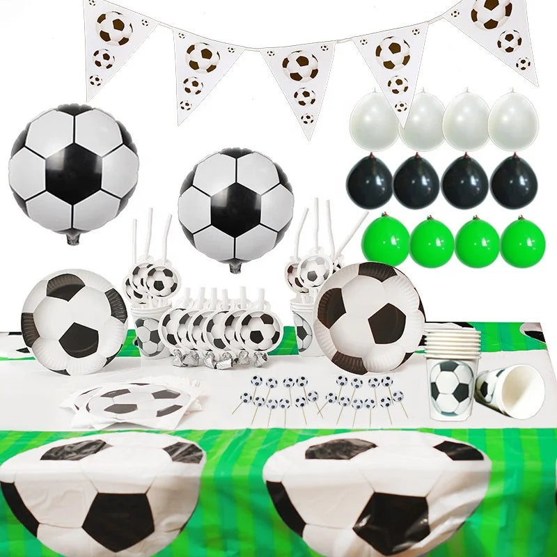 White and black football, football-themed cups, plates, tableware sets, decorations, tableware discounts