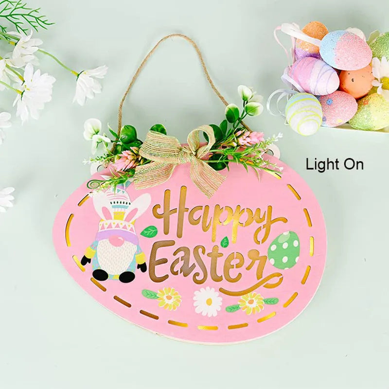 Easter & Thanksgiving 3 Decorative Doors Wall Hanging Decorative Light Emitting Diode Lighting House Label Hanging Easter Bunny Decorative Light