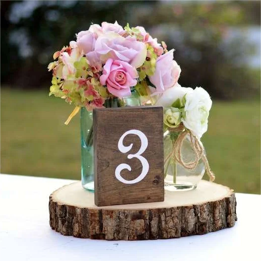 1 Wedding party, wooden table number, country wedding table number, stand-alone wedding ornament, woodland wedding table number
