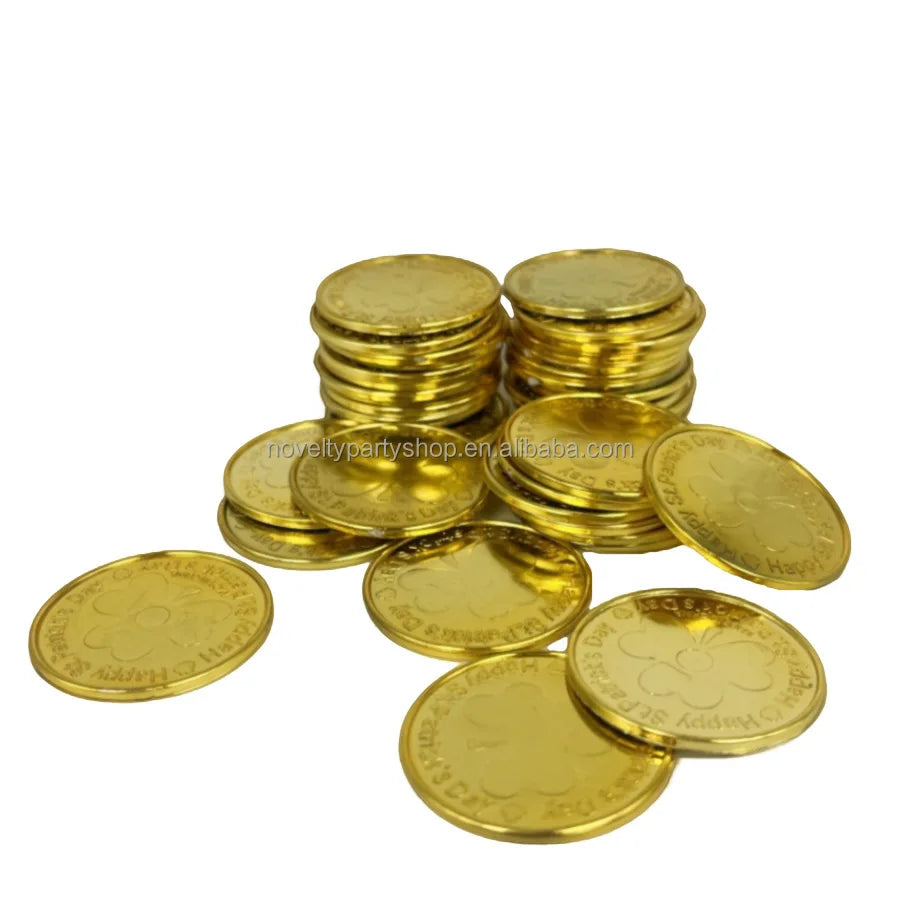 Halloween & Death Day Novelty Mini St. Patrick's Day Plastic Gold Green Lucky Coin 3 Leaf Clover Coin Clover Goblin Coin