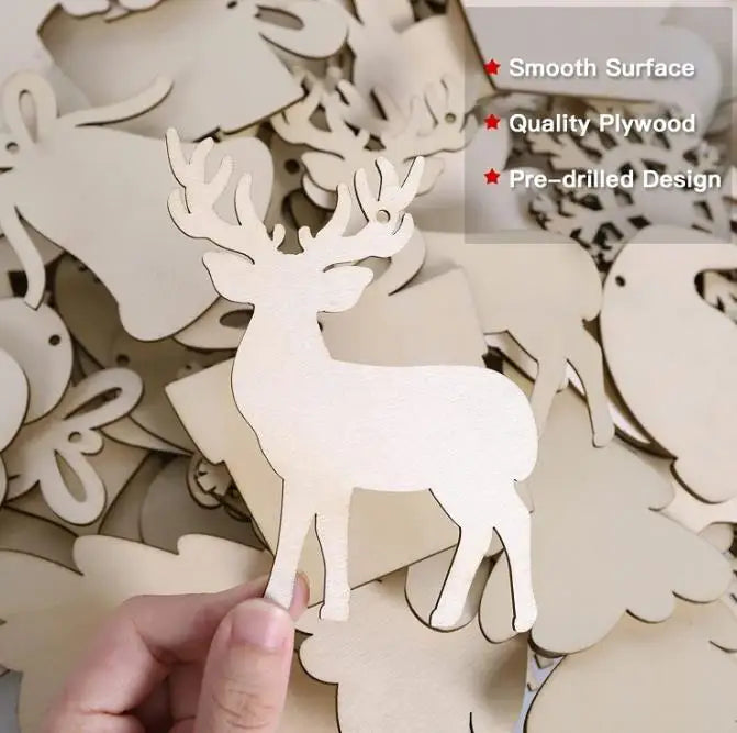 12Pcs custom logo novelty christmas party gift supplies home wall decoration christmas tree plywood reindeer pendant