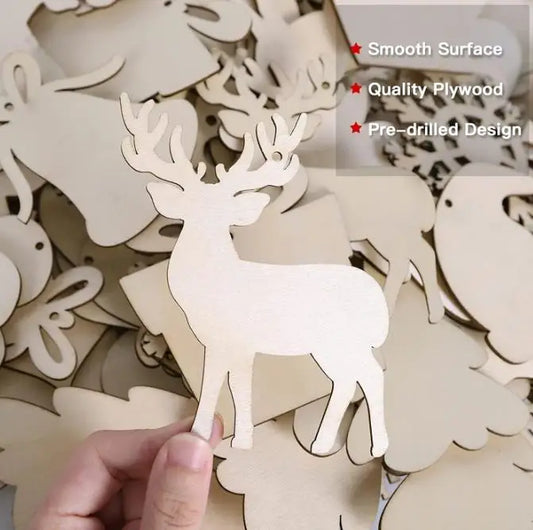 12Pcs custom logo novelty christmas party gift supplies home wall decoration christmas tree plywood reindeer pendant
