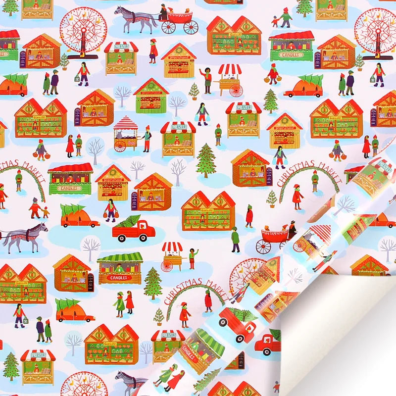 Papel de embrulho de Natal - Padrão de rena com flocos de neve de Natal, papel de embrulho revestido premium para presente 