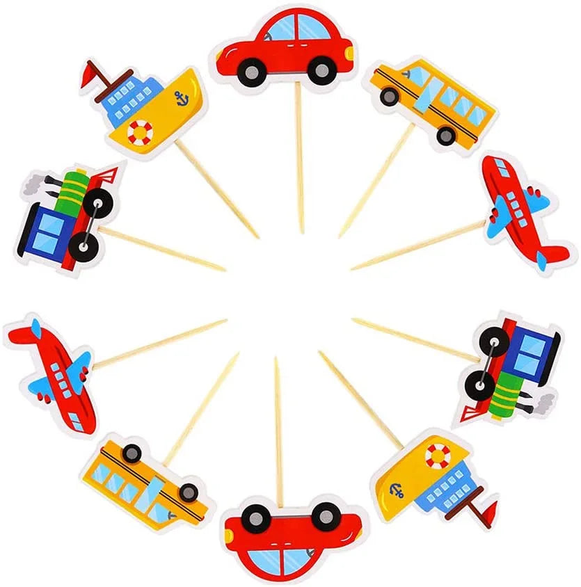 Birthday Party 2 Cake Decorations Car Bus Train Airplane Boat Cake Top Hat Transport Cake Top Hat