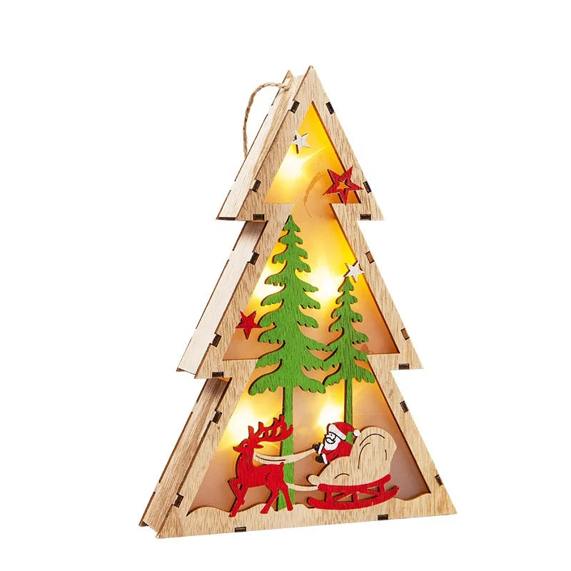 Christmas home decoration with lights Crafts wooden decoration Christmas party wooden pendant
