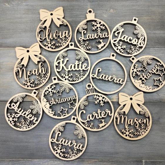 Personalized Christmas Tree Decoration Light Customized Wooden Christmas Decoration Laser Cutting Name Christmas Ornament Customized Gift Label