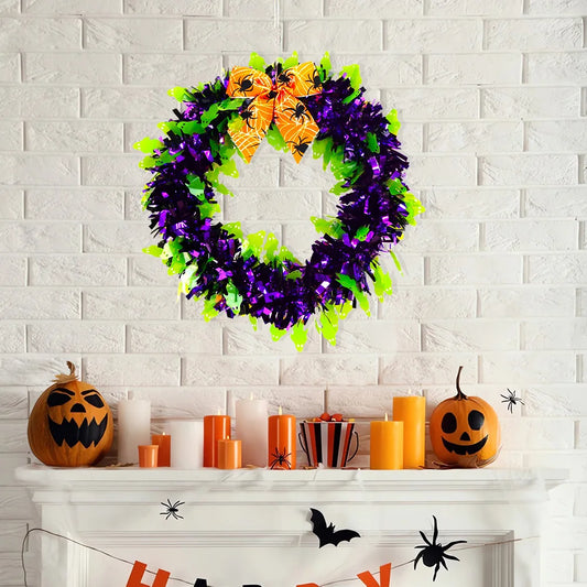 Halloween & Day of the Dead Courtyard Garden Window Decoration Vine Ring Door Hunger Belt Bow Ribbon Sequin Wreath Halloween Wreath