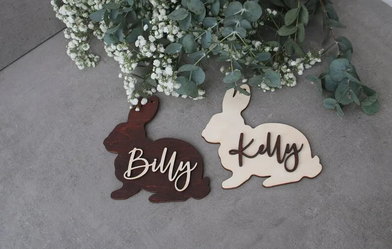 Easter and Thanksgiving 3 Easter Bunny Hanging Basket Label Rabbit Personalized Easter Name Label Gift Label Custom Wooden Name Easter Bunny Decoration