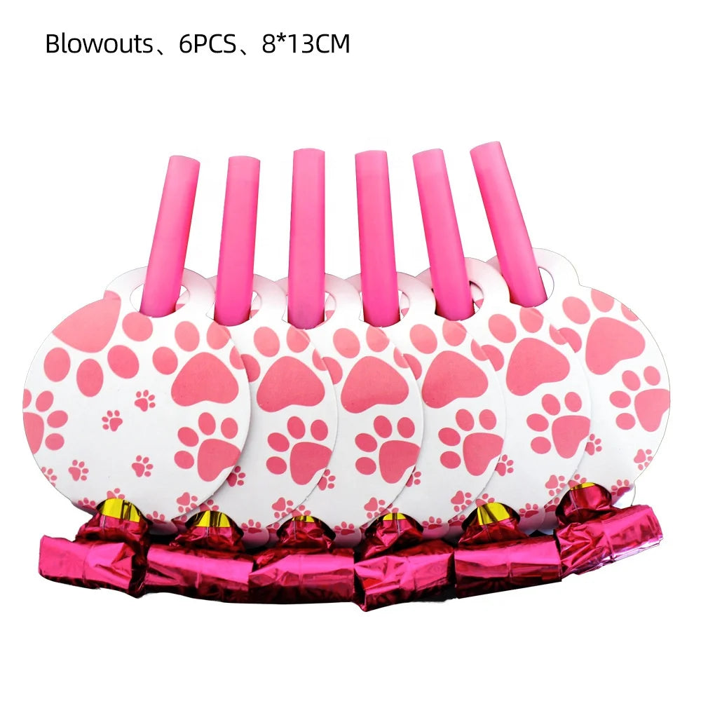 Pet Festival, New Pet Birthday Party Decoration Flag Dog Paws Balloon Pink Tableware Set Party Supplies