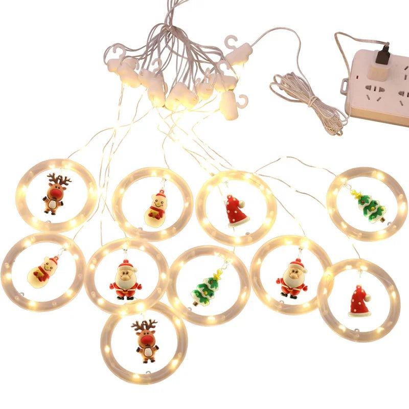 Santa Claus Outdoor Indoor Bar Cafe Decoration Fairy Snowman Tree Christmas Ornaments Christmas Party Curtain Lights