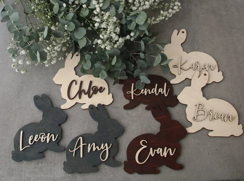 Easter and Thanksgiving 3 Easter Bunny Hanging Basket Label Rabbit Personalized Easter Name Label Gift Label Custom Wooden Name Easter Bunny Decoration
