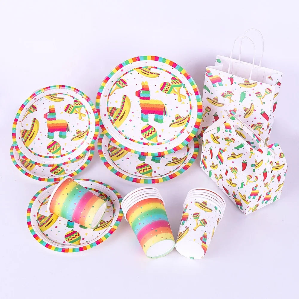 2021 New Mexico Themed Party Supplies Dining Table Paper Plate Set Disposable Tableware Napkin Plate Set Mexican Themed Tableware Napkin